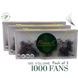 Pack of 3 | 1000 fans | 10D volume | Pinneacle Promade Volume Fans For Eyelash Extensions | 100% Handmade in Vietnam | Wholesale Lash Supply
