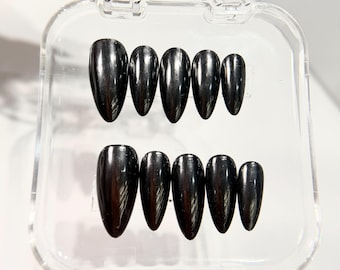 Uñas postizas en cromo metalizado - Uñas de gel negro metalizado - Uñas de fiesta - Set de uñas hecho a mano - Uñas postizas reutilizables de tamaño personalizado