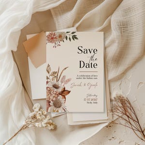 Floral Save the Date Template, Boho Wedding Stationary, Save the Date Cards, Wedding Itinerary, Smartphone Save the Date, Digital Evite
