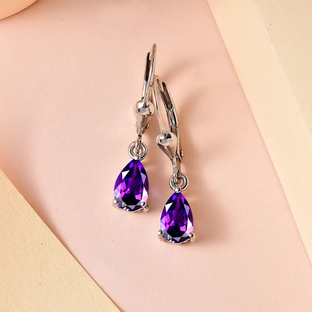 Amethyst Diamond Hoop Earring Set Gift for Her Minimalist Dainty
