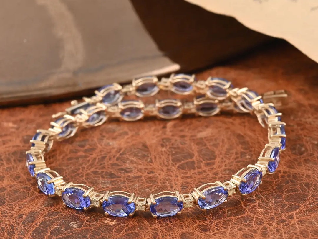 Unique Tanzanite Tennis Bracelet Sterling Silver, Oval Tanzanite