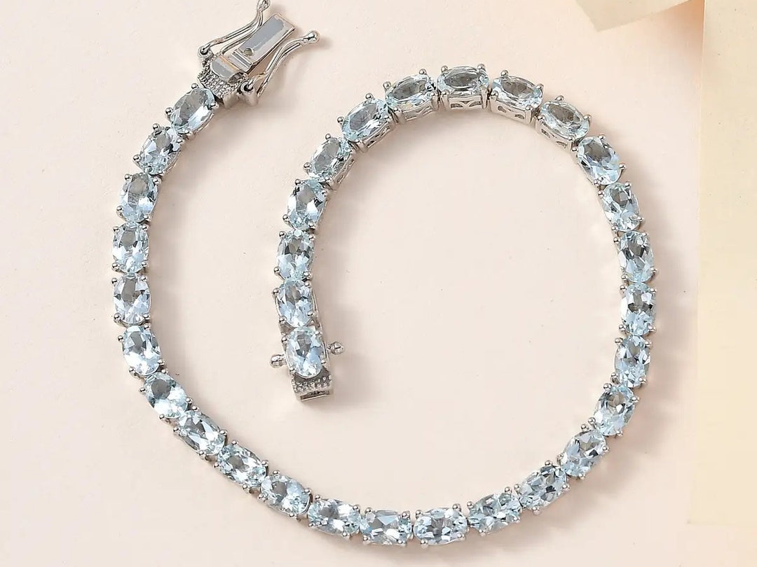 Natural Aquamarine Tennis Bracelet Band for Her March Aquamarine