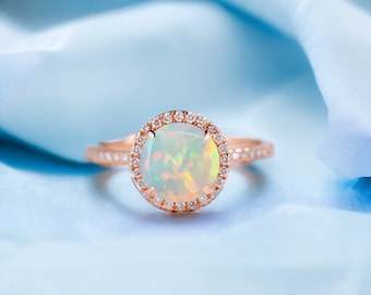 Vintage Opal engagement ring  women Rose Gold Vermeil Unique Round shaped Cluster ring  wedding ring Bridal anniversary ring