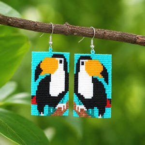 Unique Handmade Indigenous Beaded Toucan Earrings Statement Earrings, Amazon Rainforest Jewellery Tropical Bird Earrings, Brazilian