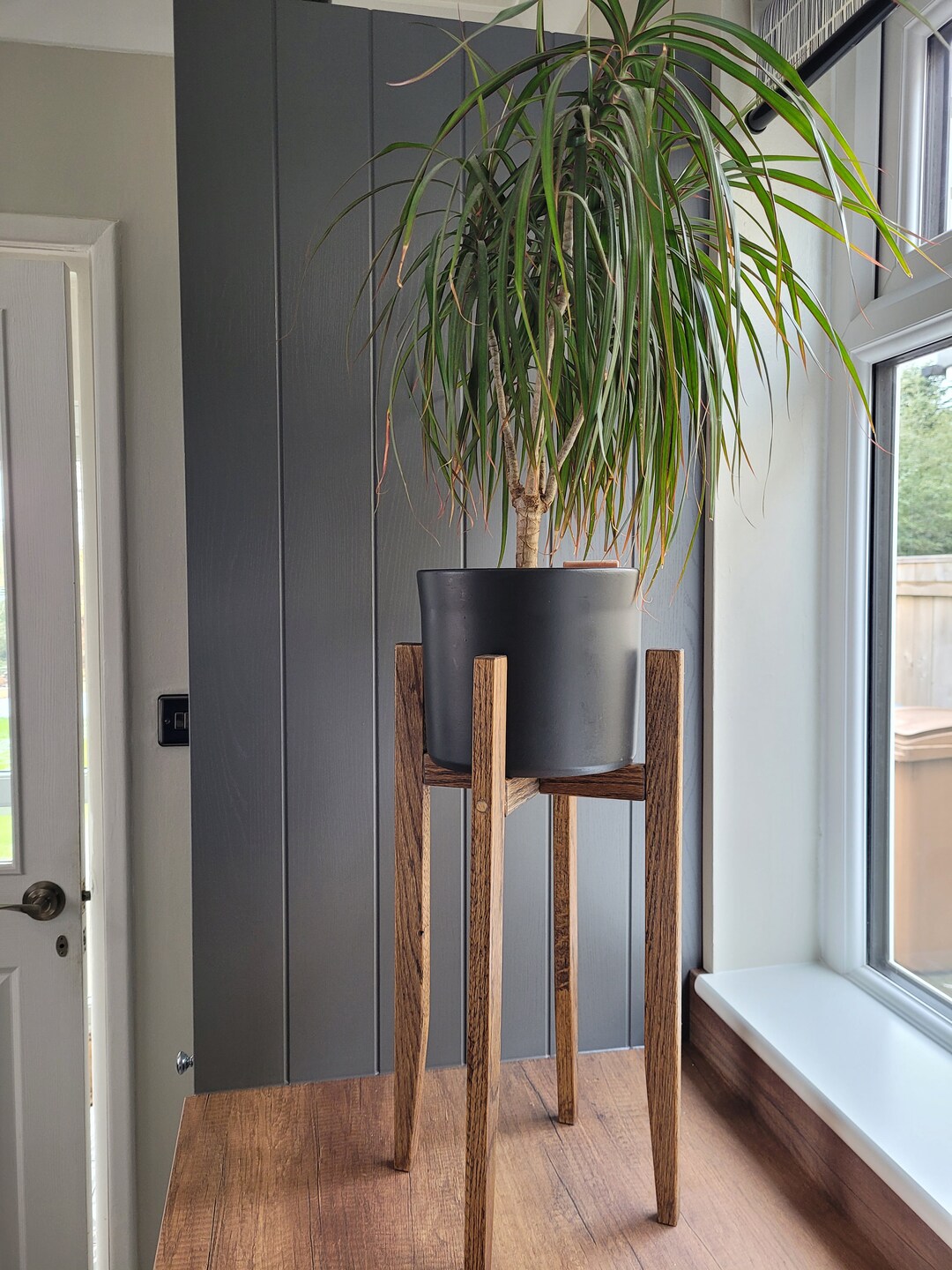 Tall Plant Stand Solid Oak Wood Jacobean Oak Etsy UK
