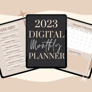 2023 Digital Monthly Planner Portrait View for iPad, Dated Monthly PDF Journal for Goodnotes, Notability