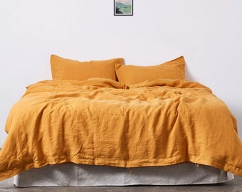 Marigold  -  Linen & Cotton Duvet Cover - Boho Bedding Set With Matching Pillow Shams / Free shipping