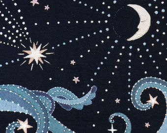 Black Woven Cotton Wall Hanging "Beautiful as the Moon" by Le Châle Bleu France: Magic Celestial Home Decor, Comet, Constellation and Stars