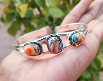 Oyster Copper Turquoise Bangle: Handmade 925 Sterling Silver Boho Jewelry