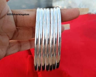 925 Sterling Silver Bangles, Round Wrist Stack, Set Of 7 Bangles, Stacking Bangles, Half Round Bangle,  Handmade Bangles For Gift