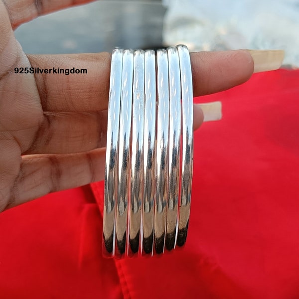 Handmade Sterling Silver Bangle Set: 7 Stacking Wrist Bangles