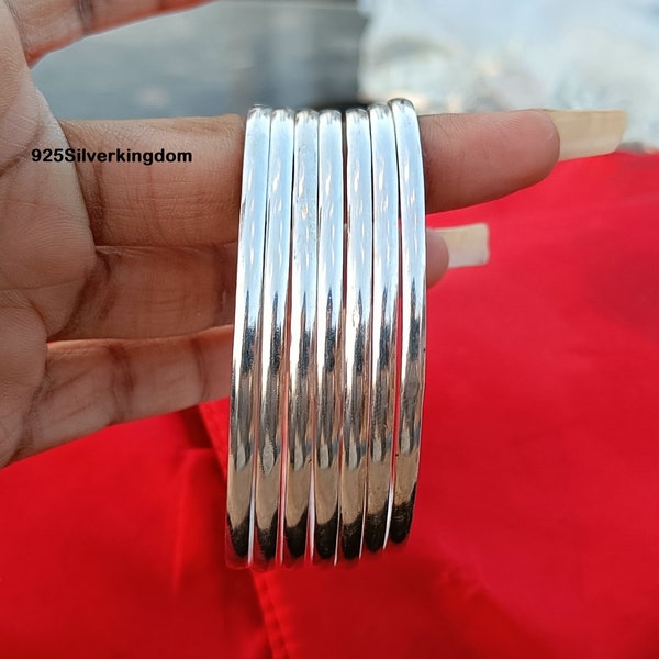 925 Sterling Silver Bangles, Round Wrist Stack, Set Of 7 Bangles, Stacking Bangles, Half Round Bangle,  Handmade Bangles For Gift