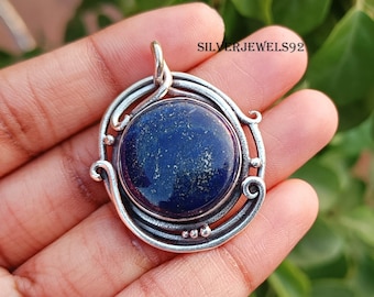 Handmade Lapis Lazuli Pendant: 925 Sterling Silver Boho Jewelry