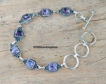 Handmade Amethyst Bracelet: 925 Sterling Silver Boho Jewelry