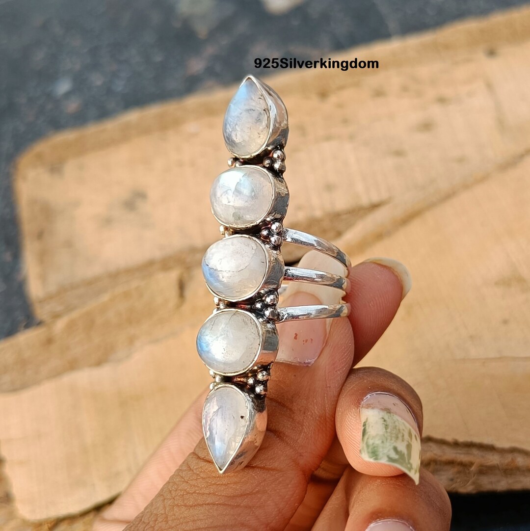 Handmade Moonstone 925 Sterling Silver Ring: Oval & Water Drop Stone - Etsy