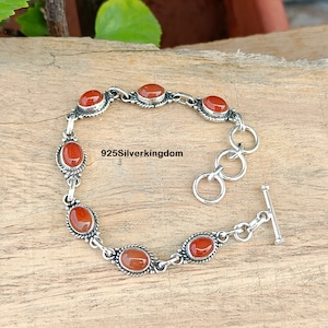 Carnelian Bracelet, 925 Sterling Silver Bracelet, Handmade Bracelet, Gemstone Bracelet, Carnelian Jewellery, Unique Bracelet,  Gift For Her.