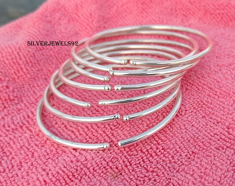 Stacking Bangles Sterling Silver Stacking Bangles - Set of 7 Adjustable Boho Bangles - Etsy
