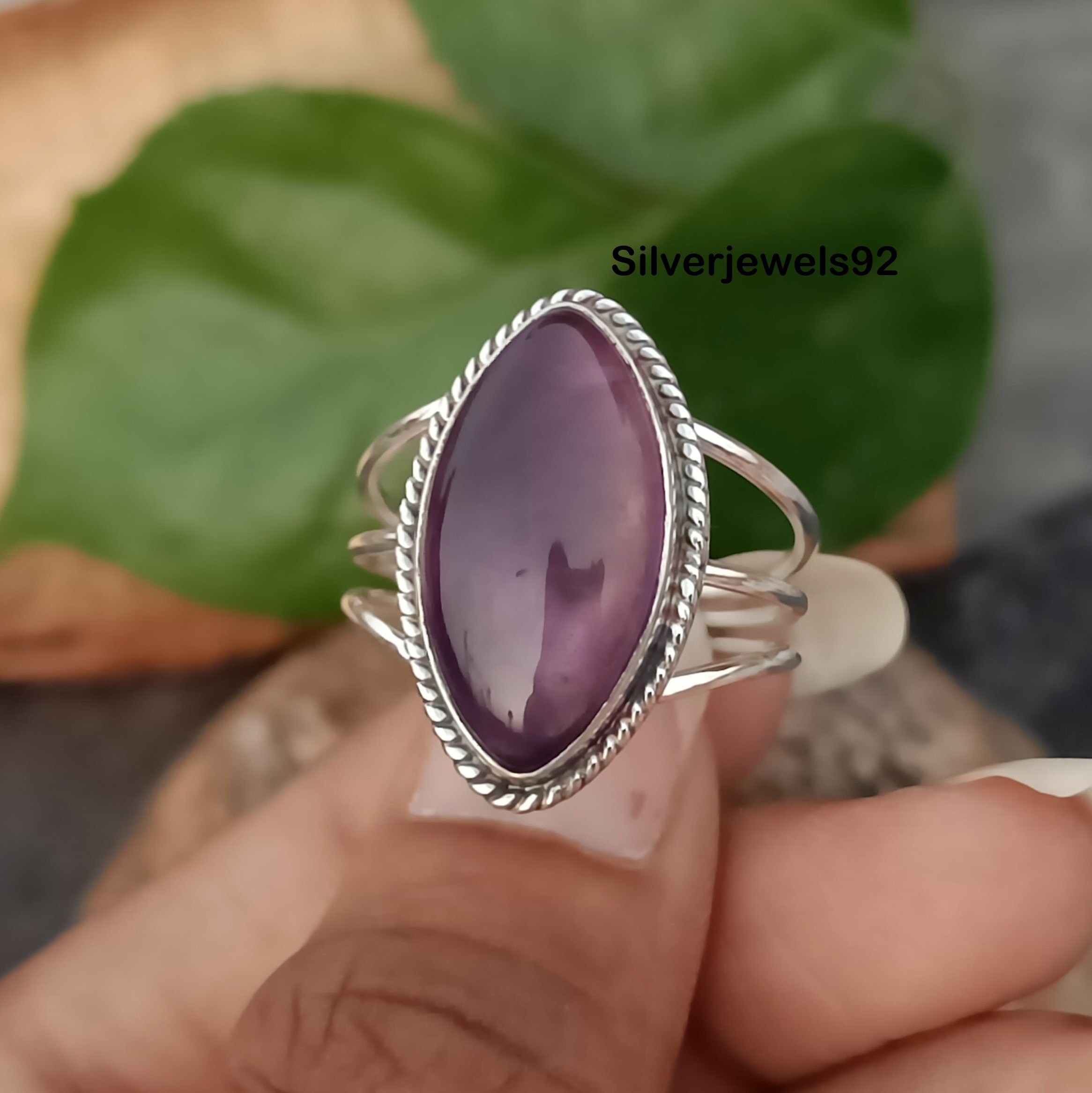 アメジスト Marquise Amethyst Ring: Handmade 925 Sterling Silver Boho Jewelry