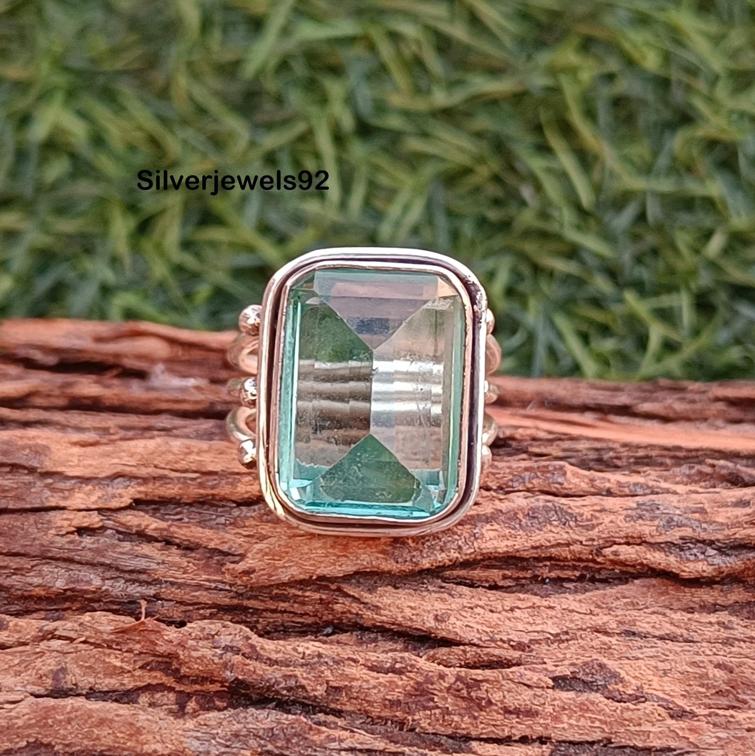 Handmade Aquamarine 925 Sterling Silver Ring - Boho Style