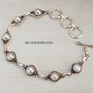 Bracciale di perle d'acqua dolce, bracciale con 7 pietre, bracciale in argento sterling 925, bracciale regolabile, bracciale fatto a mano, bracciale delicato