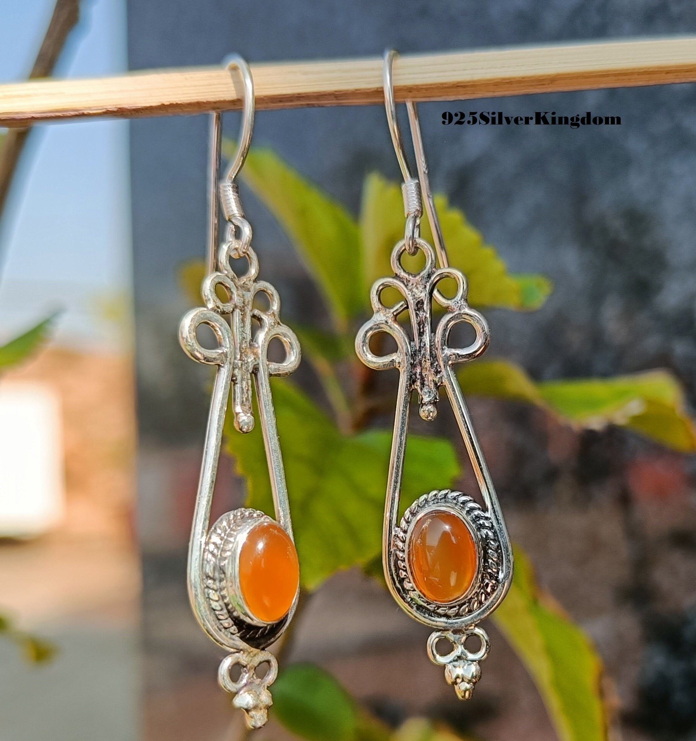 [韓国の人気ジュエリー] 925 silver. Carnelian earring Carnelian Earring, 925 Sterling Silver Earring, Gemstone