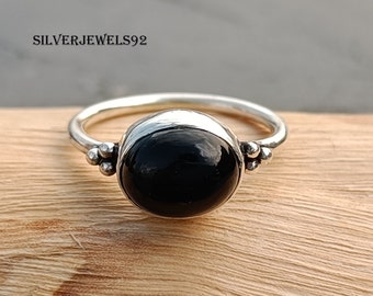 Black Onyx Ring, Handmade Gemstone Ring, 925 Sterling Silver Ring, Small Ring, Black Stone Ring, Wedding Ring, Gift Ring On Valentines Day