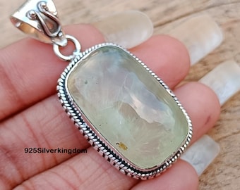 Handmade Prehnite 925 Sterling Silver Pendant: Boho Jewelry