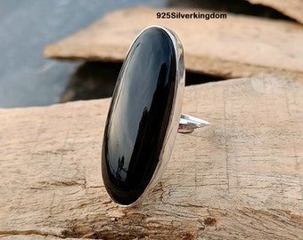 Black Onyx Ring, Big Stone Ring, Oval Shape Stone, 925