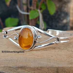 Amber Bangle, Beautiful Bangle, 925 Sterling Silver, Gemstone Bangle, Dainty Bangle, Manmade Bangle, Adjustable Bangle,  Silver Bangle.