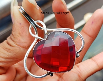 Handmade Heart Garnet Pendant: 925 Sterling Silver Boho Jewelry