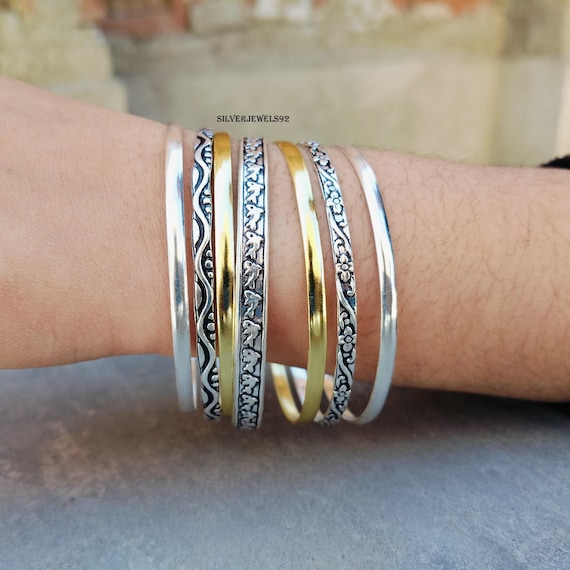 Gold Plated Sterling Silver Bangle Set - Boho Stacking Bangles - Etsy