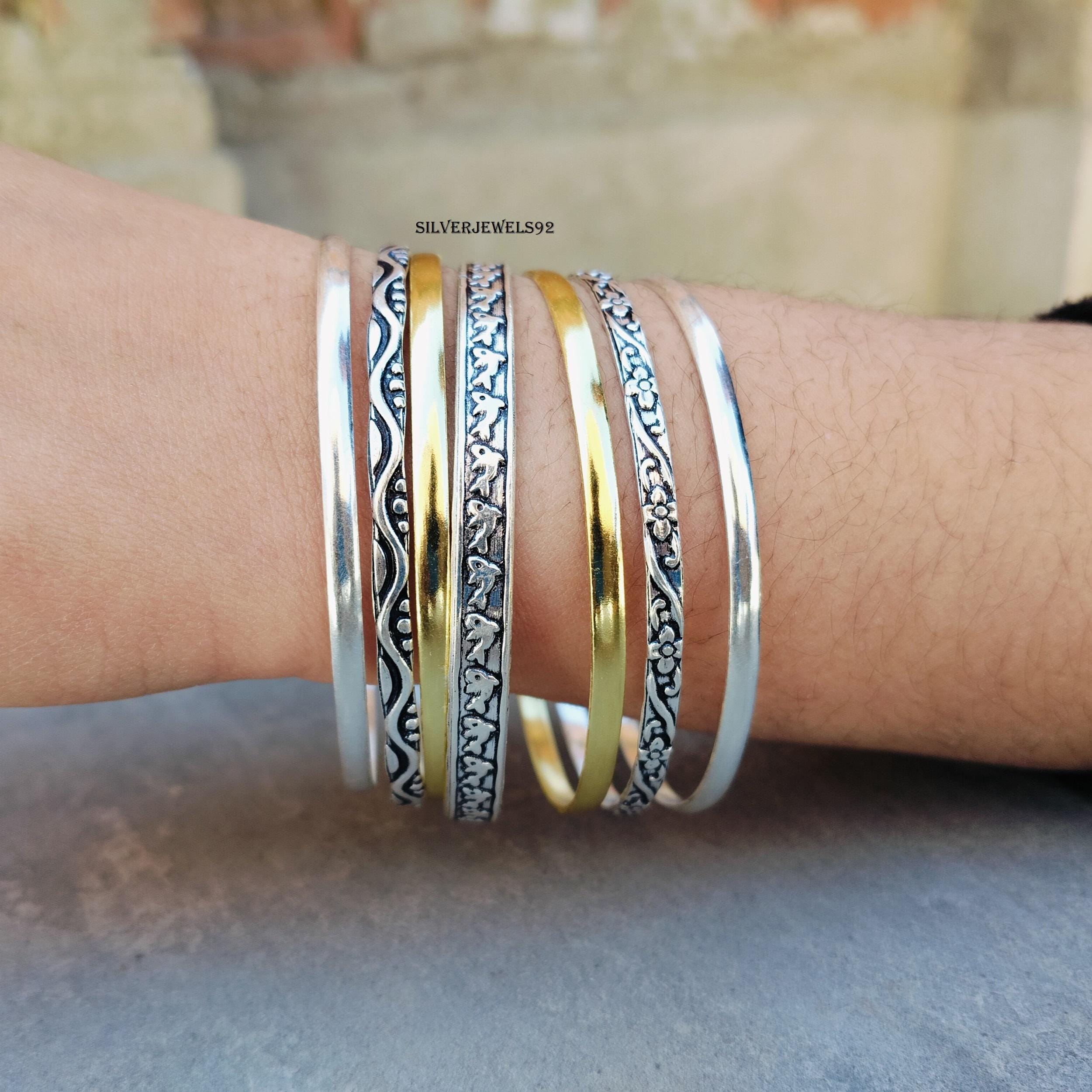 Gold Plated Sterling Silver Bangle Set - Boho Stacking Bangles - Etsy