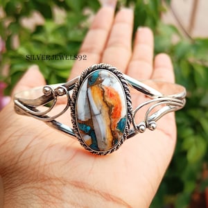 Brazalete de turquesa ostra en plata de ley 925 - Joyería bohemia hippie