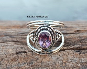 Oval Amethyst Vintage Ring - 925 Sterling Silver Boho Chic Jewelry For Women (Size 9) - View #5