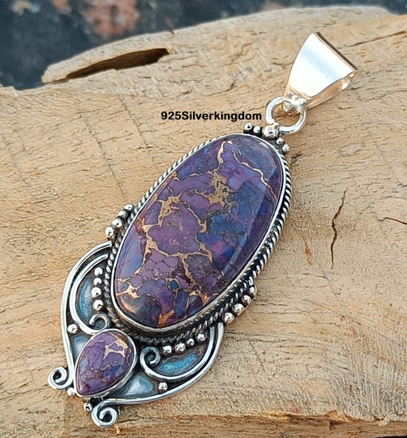 Pendentif En Argent Sterling 925 Avec Diopside Rose Créé En Labo - Fait Main En Inde - Réglable