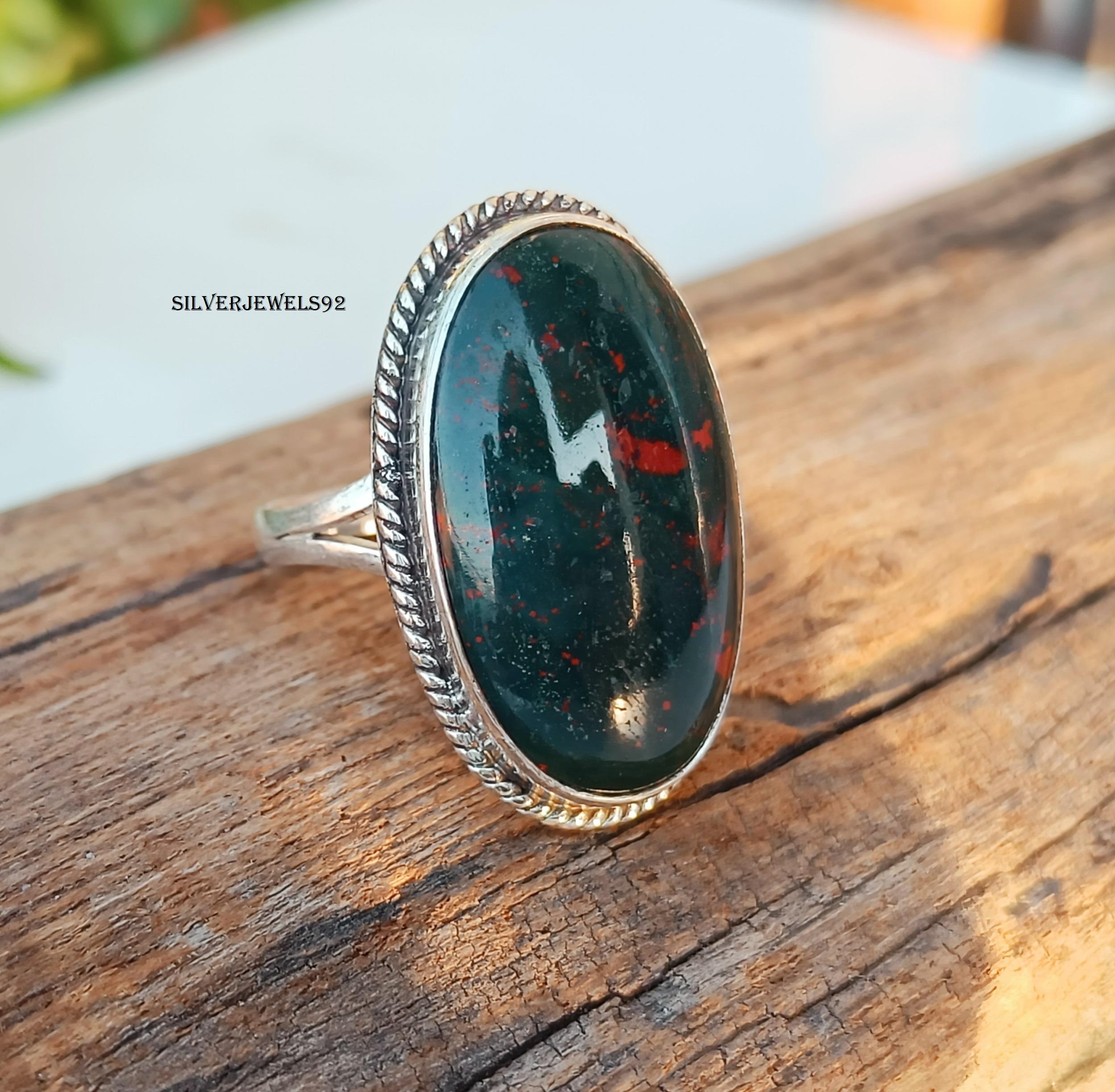 Handmade Bloodstone Ring: Boho Sterling Silver Band - Etsy Hong Kong