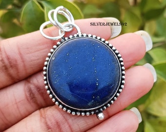 Lapis Lazuli Pendant, Blue Color Pendant, 925 Silver Pendant, Wedding Pendant, Dot Design Pendant, Gift For Girlfriend, Valentine's Day Gift