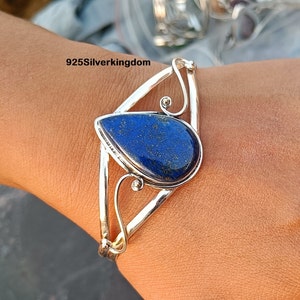 Handgemachter Lapis Lazuli Sterling Silber Armreif - Boho Edelstein Schmuck