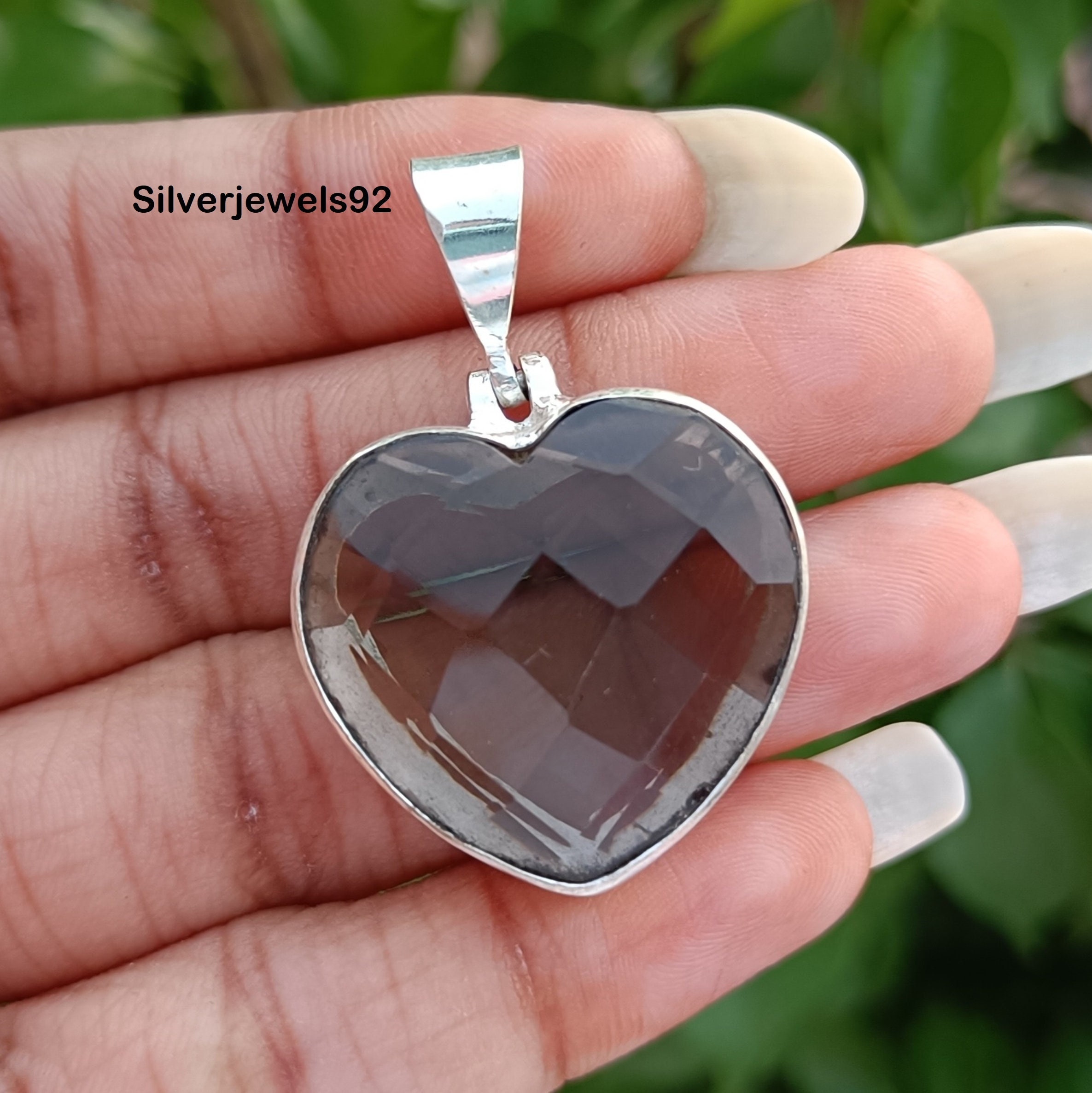 絶妙なデザイン Smoky Quartz Pendant, Heart Shape Pendant, 925 Silver アクセサリー