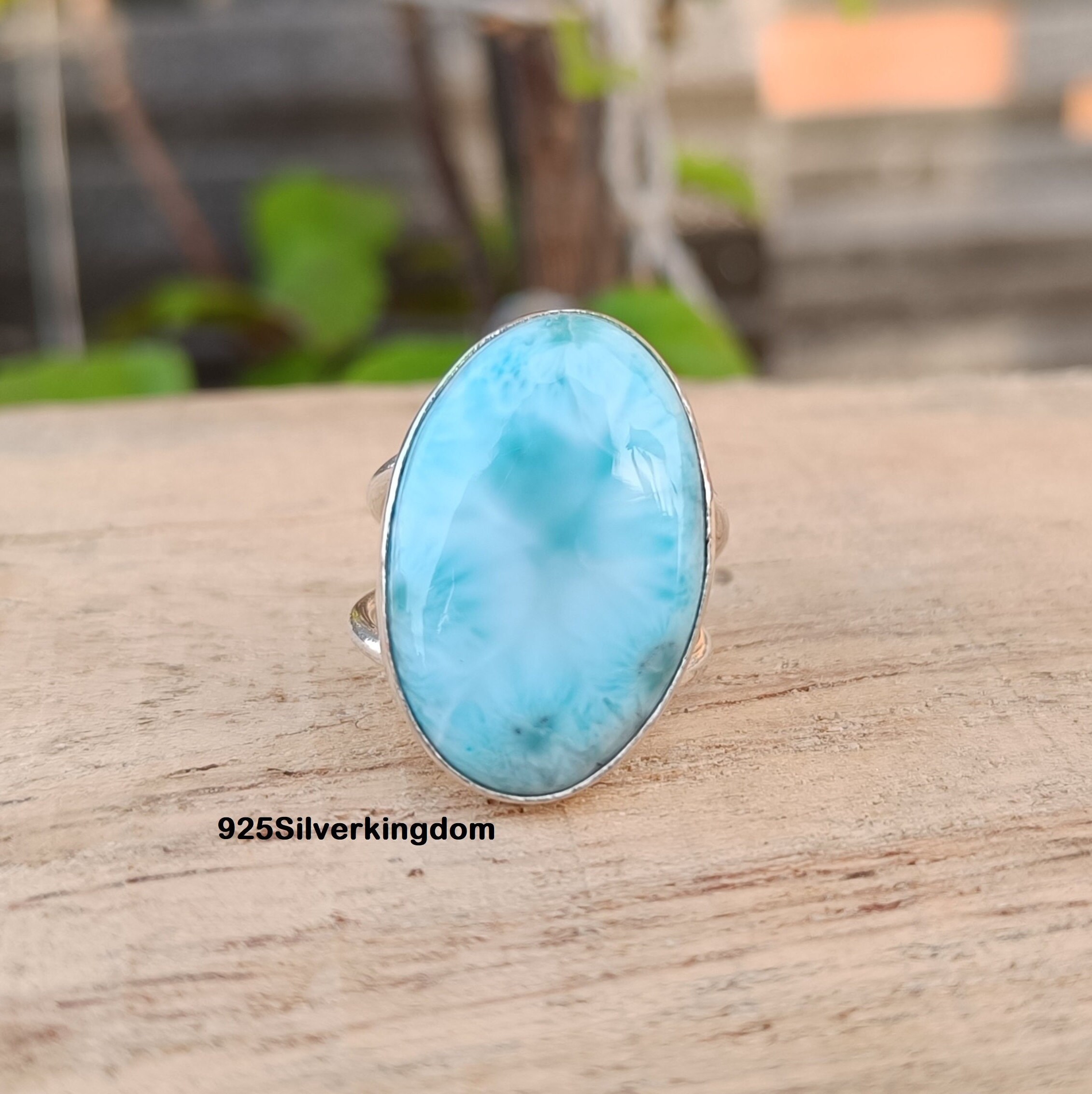 Handmade Larimar Ring: Boho 925 Sterling Silver Band - Etsy