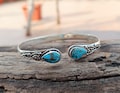 Blue Copper Turquoise Bangle, 925 Silver Bangle, Best Friend Gift, Handmade Turquoise Jewelry, Double Stone Bangle, Dainty Necklace, Gift