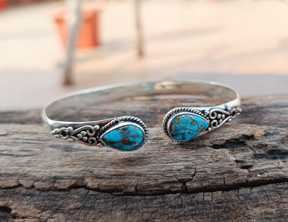 アクセサリー NAVAJO Silver Turquoise Edge Bangle FA NAVAJO 925 Sterling Silver Vintage Turquoise Oxidized