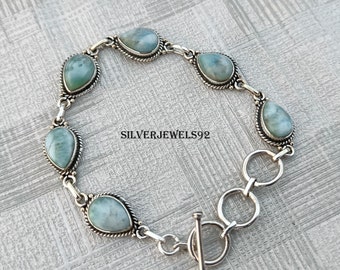 Handmade Larimar Bracelet: 925 Sterling Silver Boho Gemstone