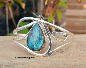 Labradorite Sterling Silver Bangle: Handmade Boho Gemstone Jewelry