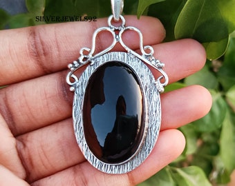 Handmade Black Onyx Pendant: Oval 925 Sterling Silver Boho Jewelry