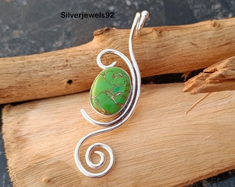 Ciondolo artigianale in rame verde turchese: lungo, stile boho, in argento sterling 925
