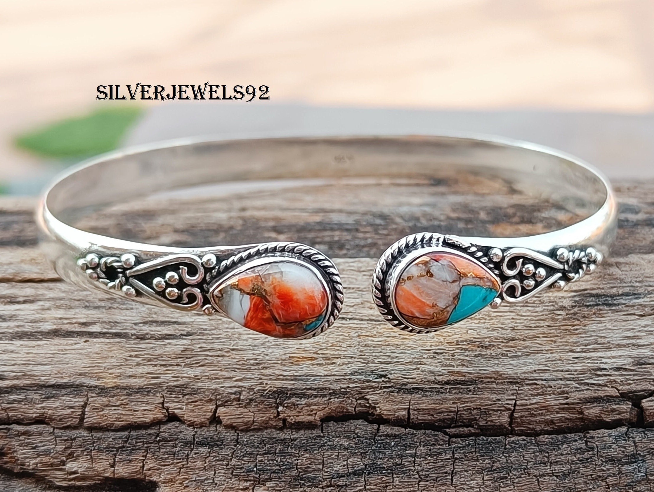 Blue Copper Turquoise Bangle: Handmade 925 Sterling Silver Jewelry