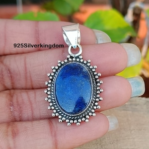 Handmade Lapis Lazuli Pendant: 925 Sterling Silver Boho Necklace