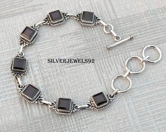 Handgemachtes Granat 925 Sterling Silber Armband - Boho Hippie Style