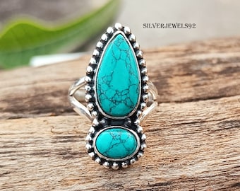 Blue Turquoise Ring, Beautiful Ring, 925 Sterling Silver Ring, Birthday Gift For Sister, Blue Gemstone Ring, Christmas Day Gift, Handmade